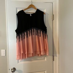 Pink and black frayed tank top